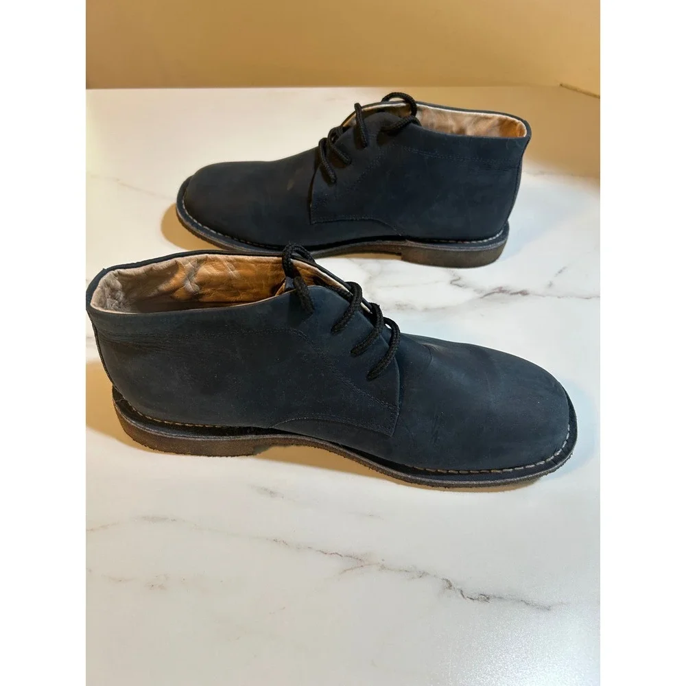 Mabacol Handmade Art Mens Navy Blue Leather Chukka Boots MultiColor Detail Sz 13